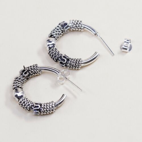 0.75”, Vtg 925 Sterling Silver Handmade Hoop Earrings, 925 Hoops Studs