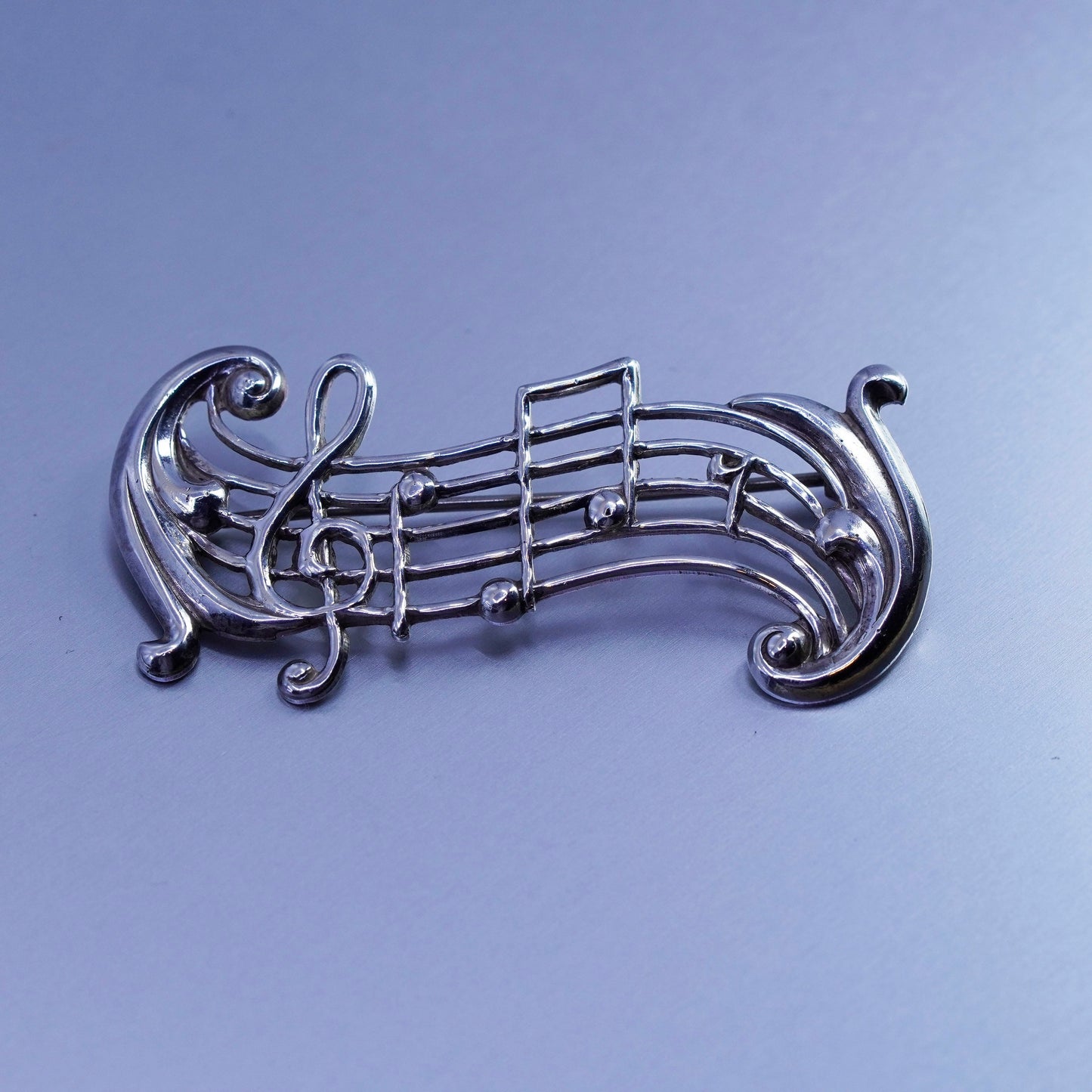 Vintage sterling silver handmade brooch, 925 music symbol pin