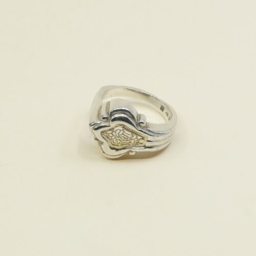 Size 6.5, Vtg Two Tone Sterling Silver Handmade Ring, 925 Band W/ 18K Filigree