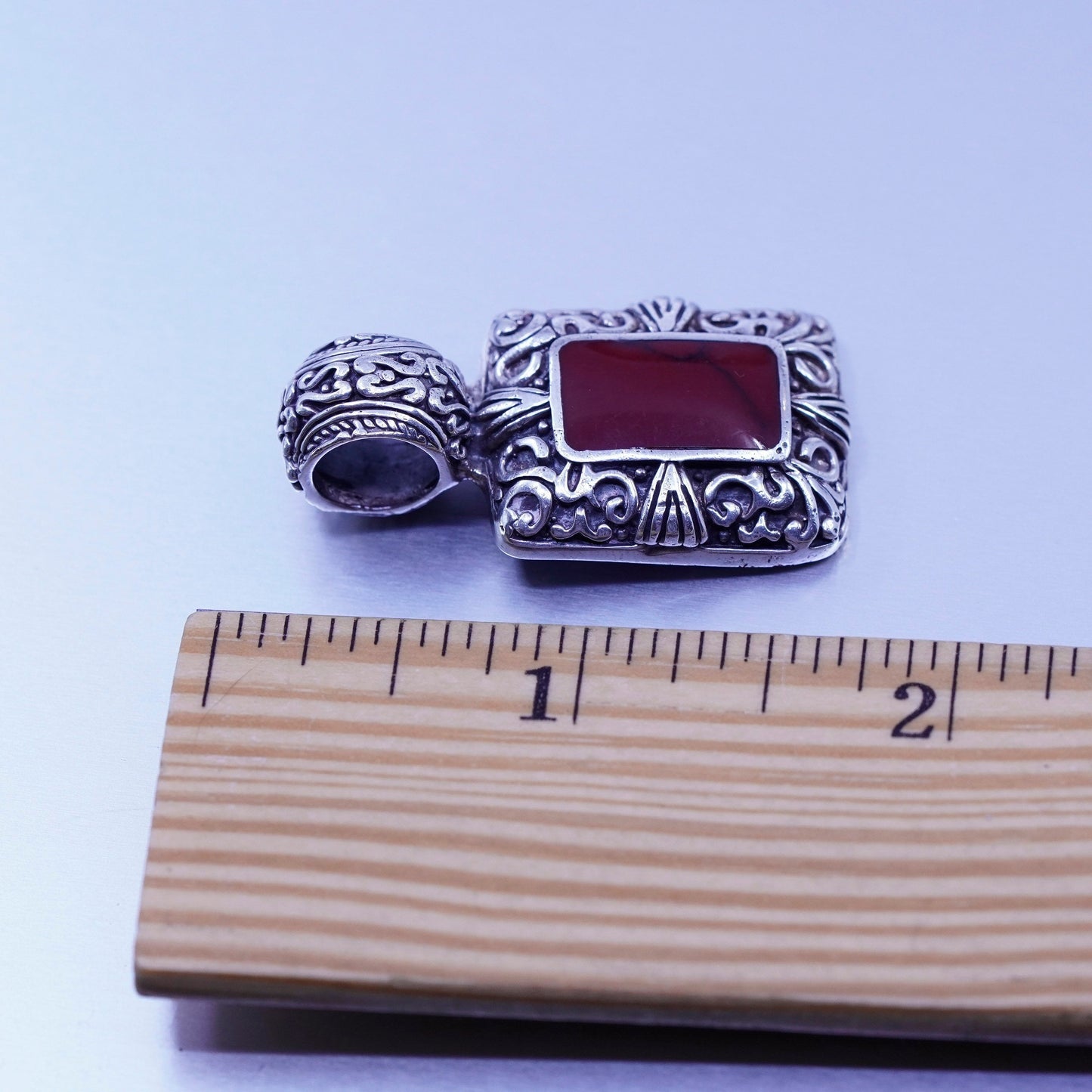 antique sterling 925 silver handmade charm pendant with red jasper