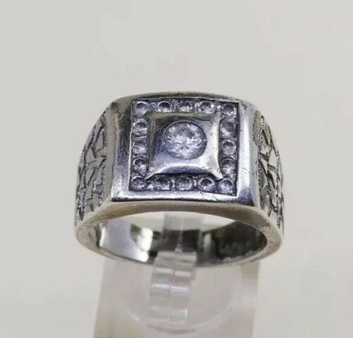 Sz 11, Sterling Silver Handmade Ring, 925 Silver cocktail statement Ring W/ Cz