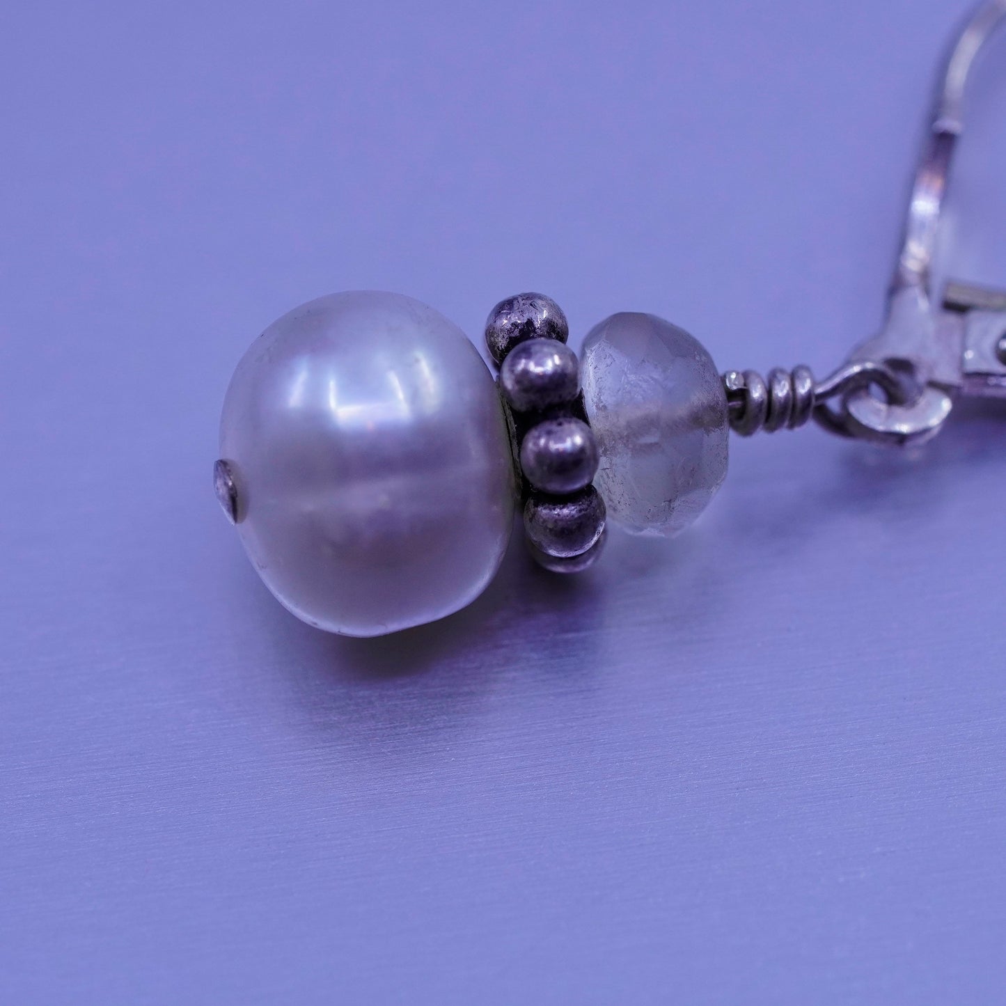 Vintage Sterling 925 silver handmade earrings with freshwater pearl