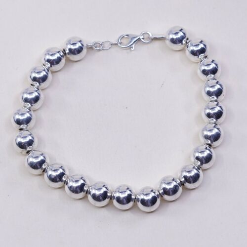 7”, 8mm, Dyadema Handmade Sterling Silver Bracelet W/ Beads, Stamped 925 Italy