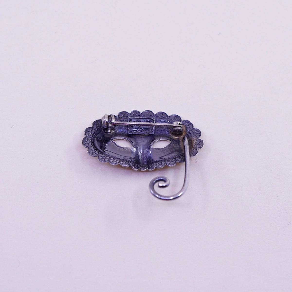 Lang Sterling 925 silver Madi Gras Theater Mask Tie Tack Pin Brooch Eye Mask