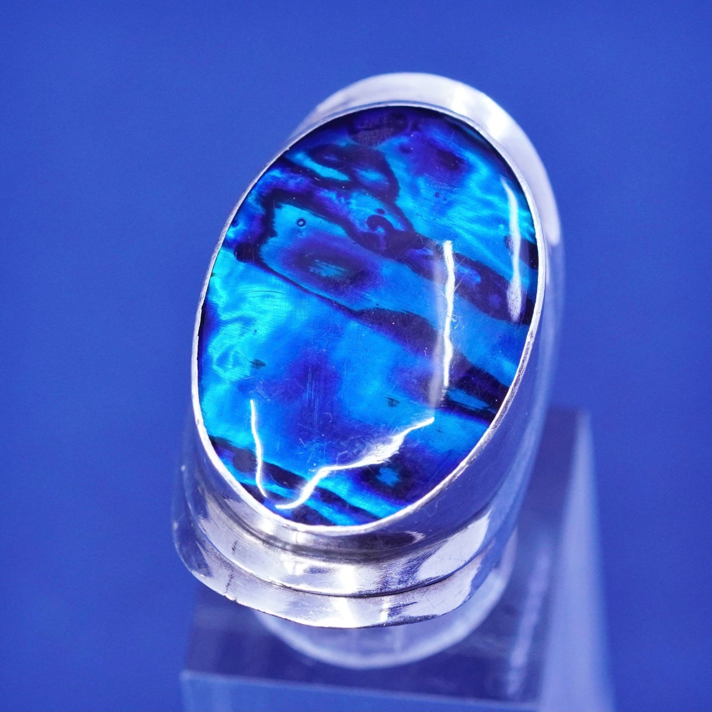 Size 6.25, vintage sterling 925 silver handmade ring with oval abalone
