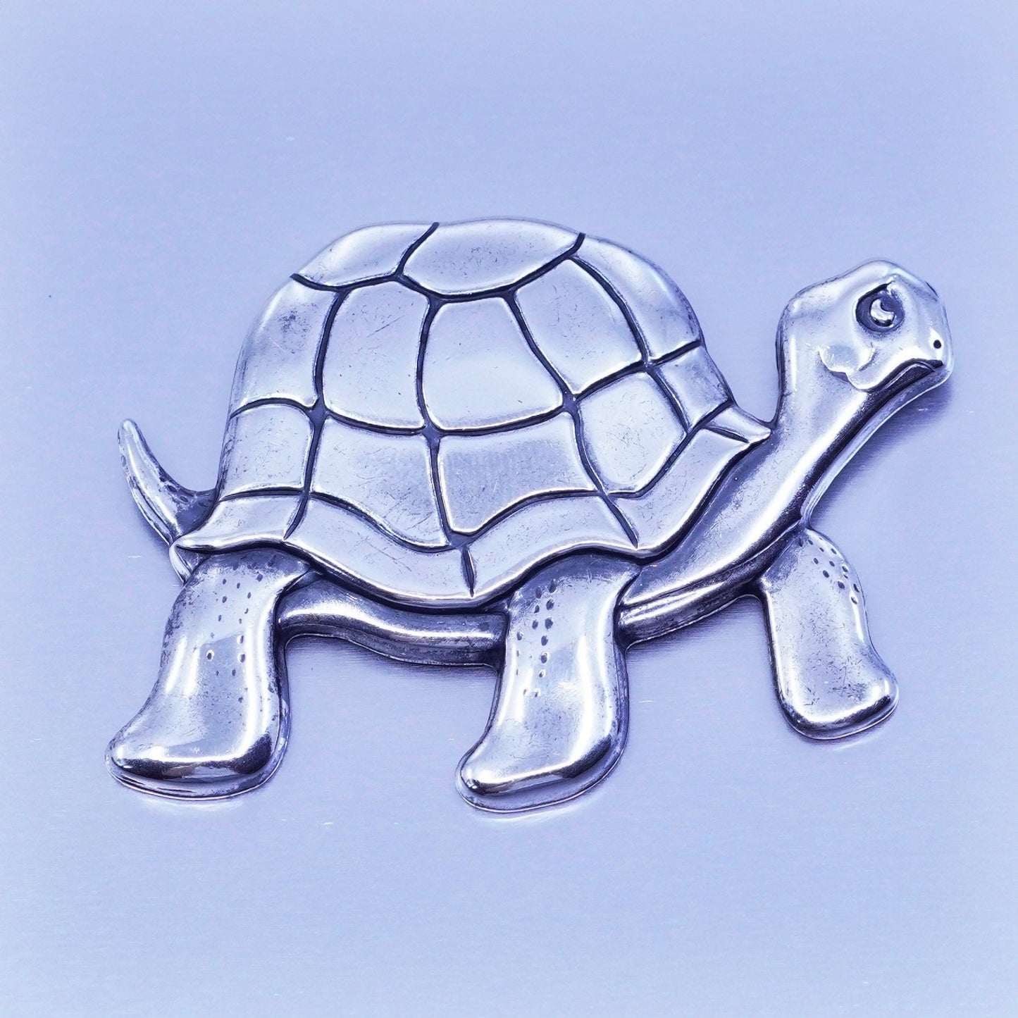 Vintage sterling silver handmade brooch, 925 land turtle pin
