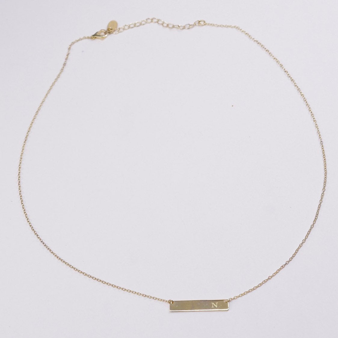16+2", 1mm, vtg Vermeil gold sterling 925 silver chain w/ bar initial N pendant