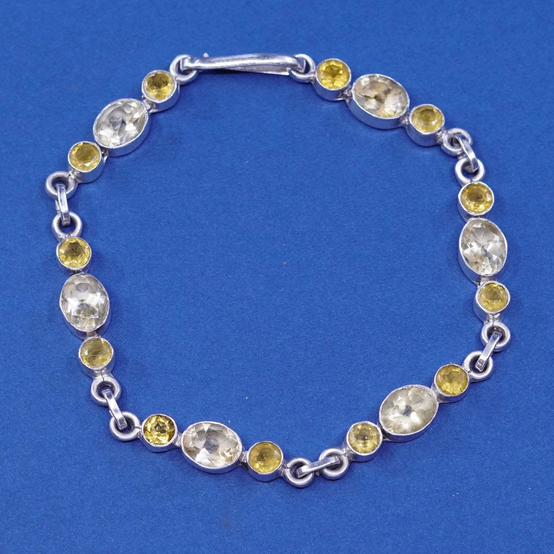 8", vtg Sterling silver tennis bracelet, 925 w/ citrine Inlay, silver tested