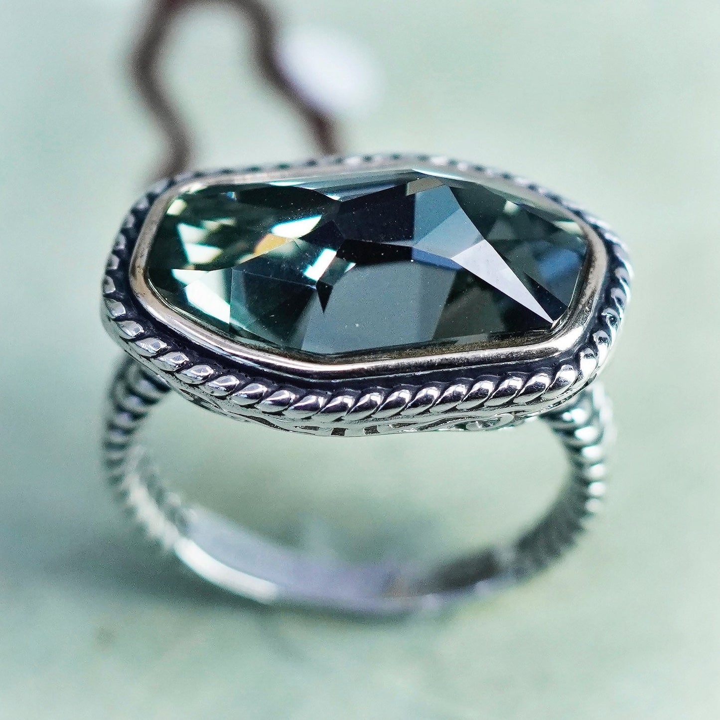 Size 7.25, Sterling 925 silver ring with Swarovski crystal with 14K gold trim