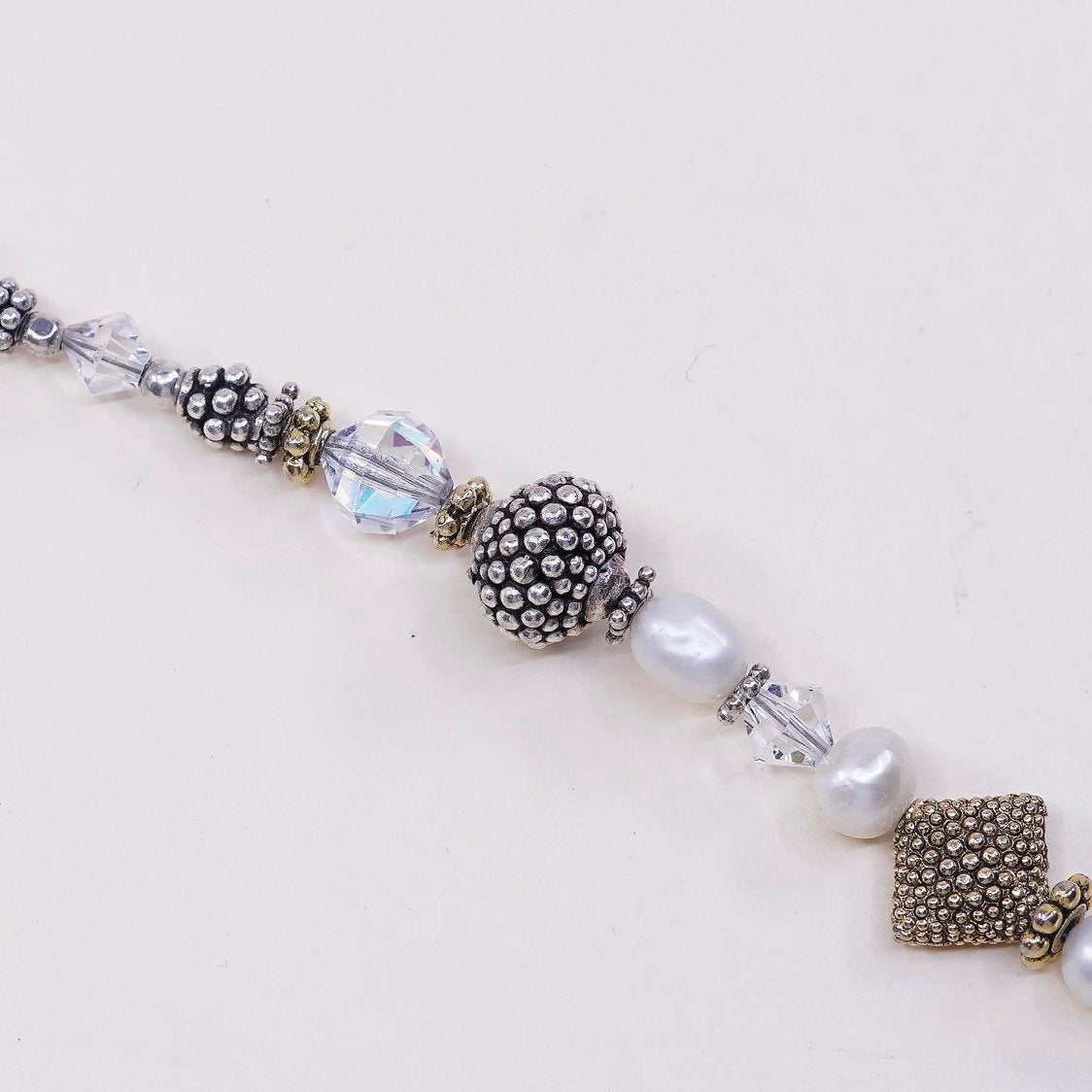6.5", VTG handmade bracelet, pearl beads w/ 925 beads N toggle