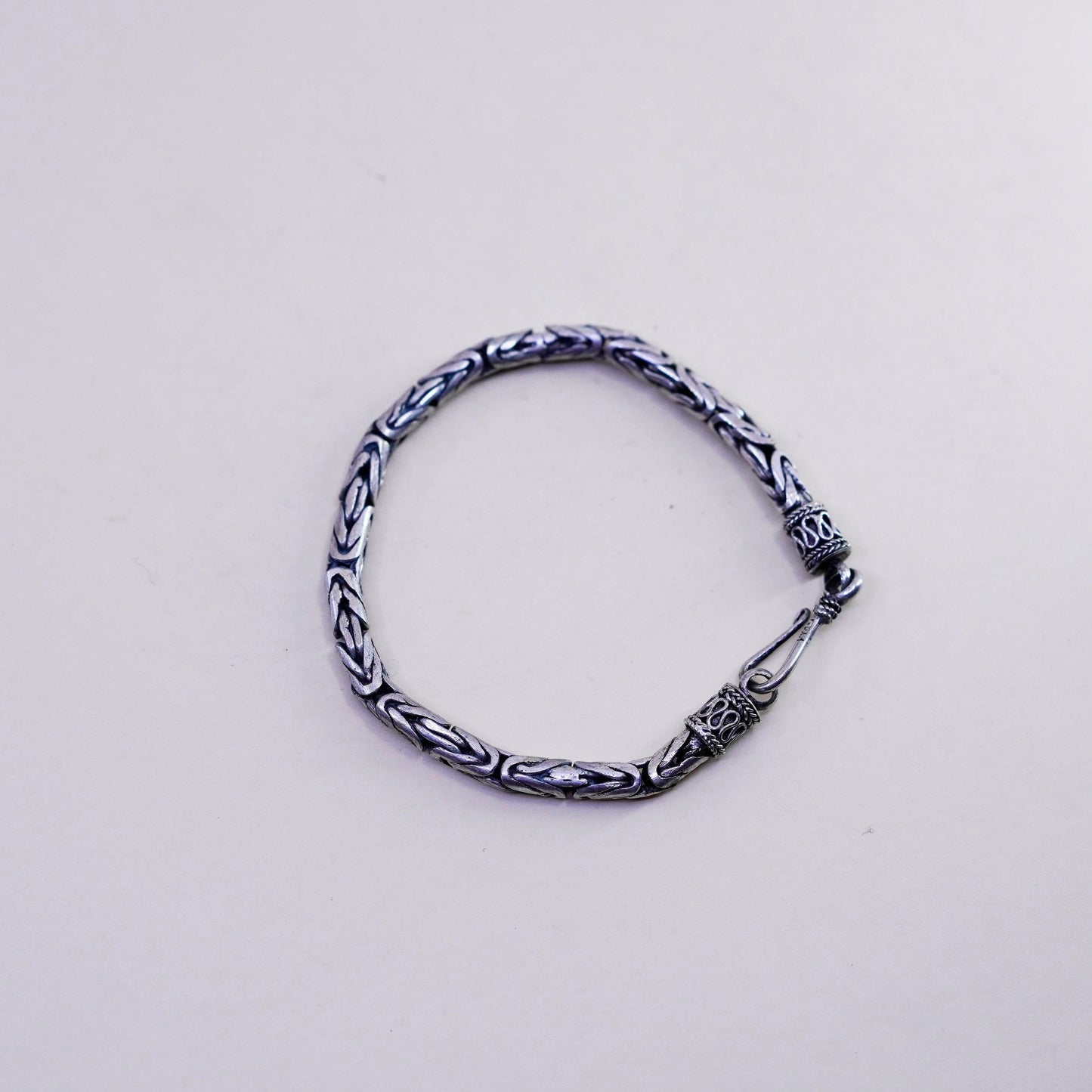 6.25”, bold Sterling silver handmade bracelet, 925 Byzantine, birdcage chain