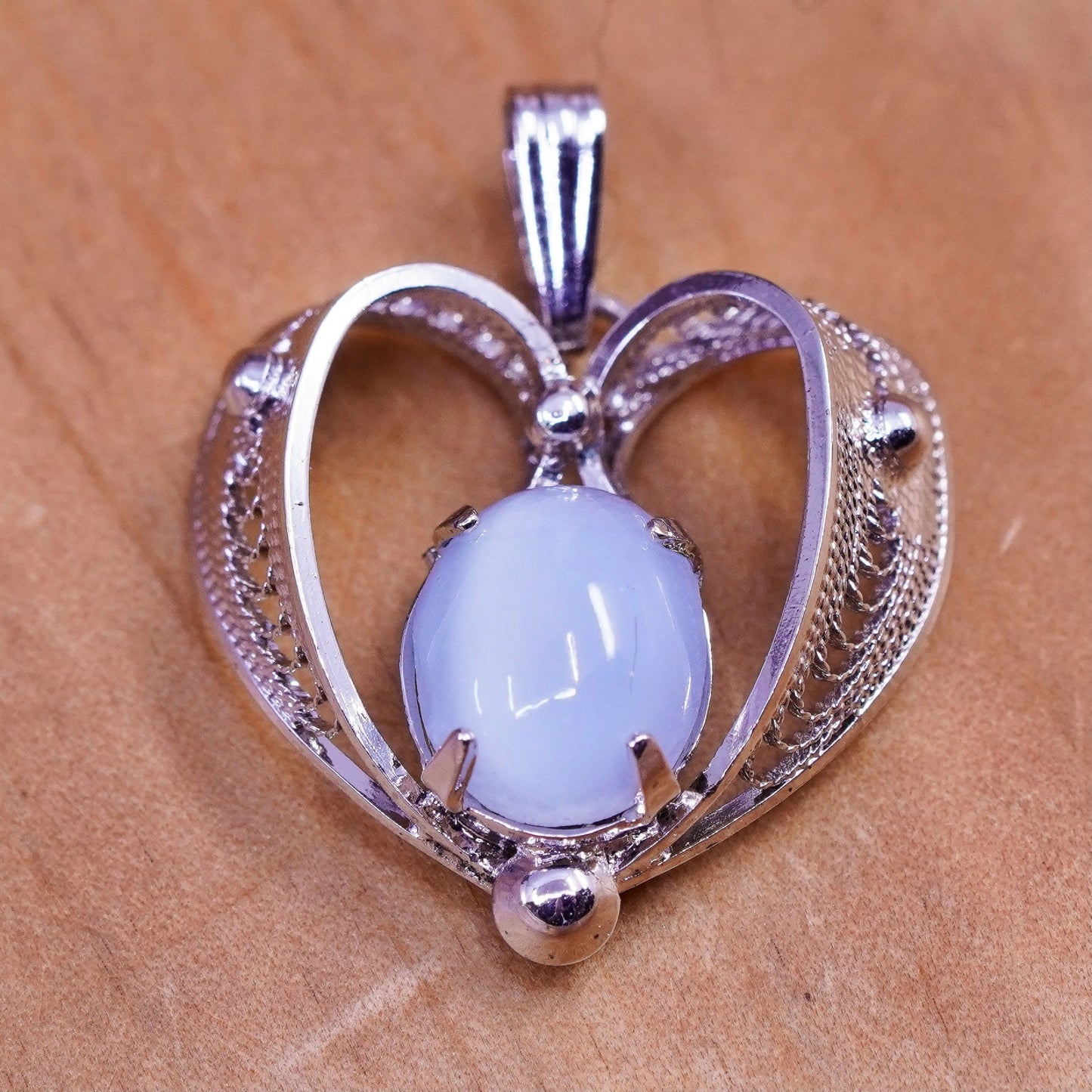 Italy Sorrento Sterling silver handmade pendant, 925 filigree heart cat’s eye