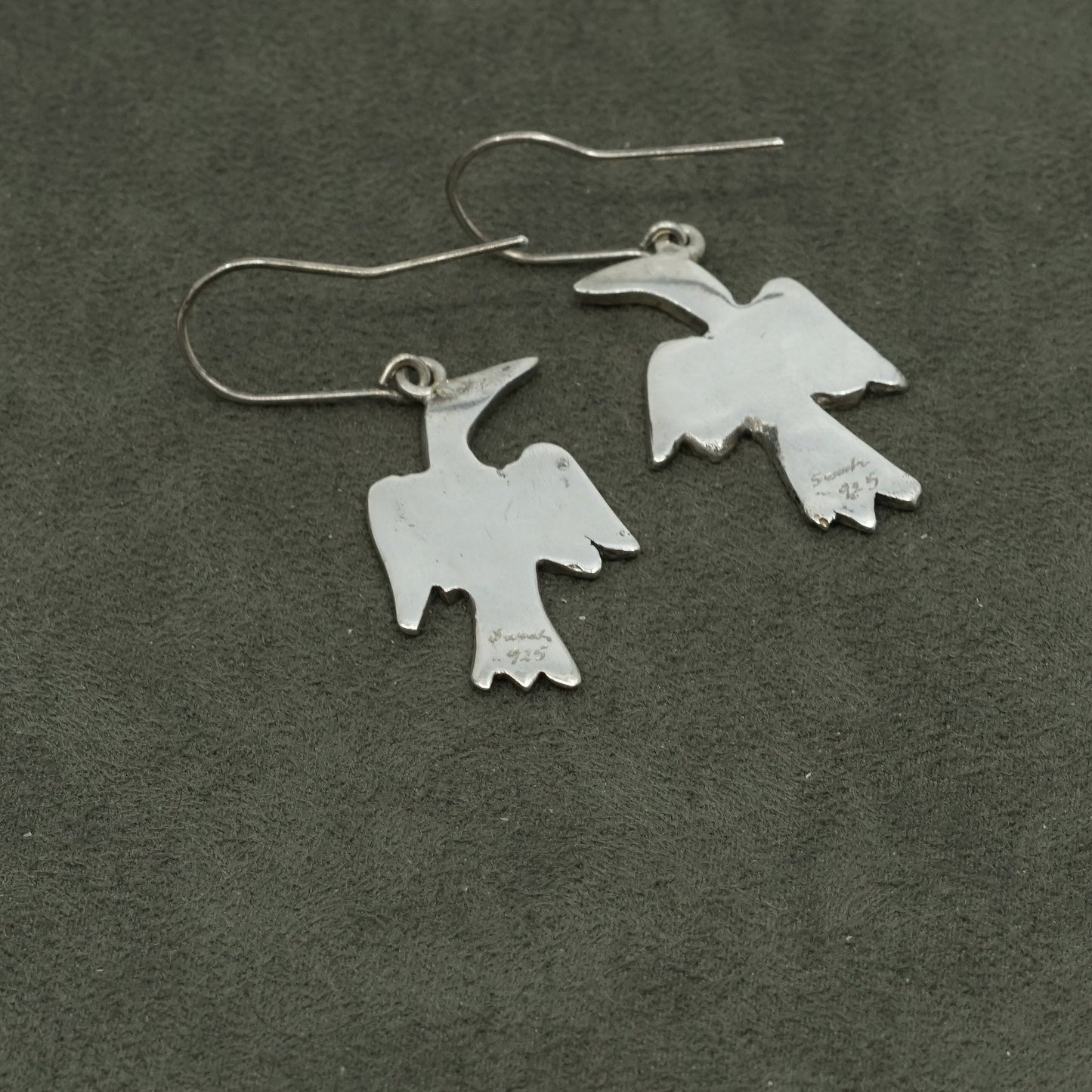 vtg Sarah sterling silver handmade earrings, 925 w/ colorful enamel bird