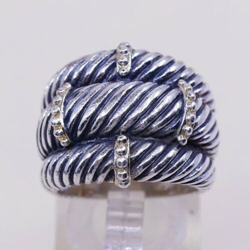 Sz 7.25, Vtg Sterling Silver Handmade Ring 925 Silver Cable Band N Beads Details