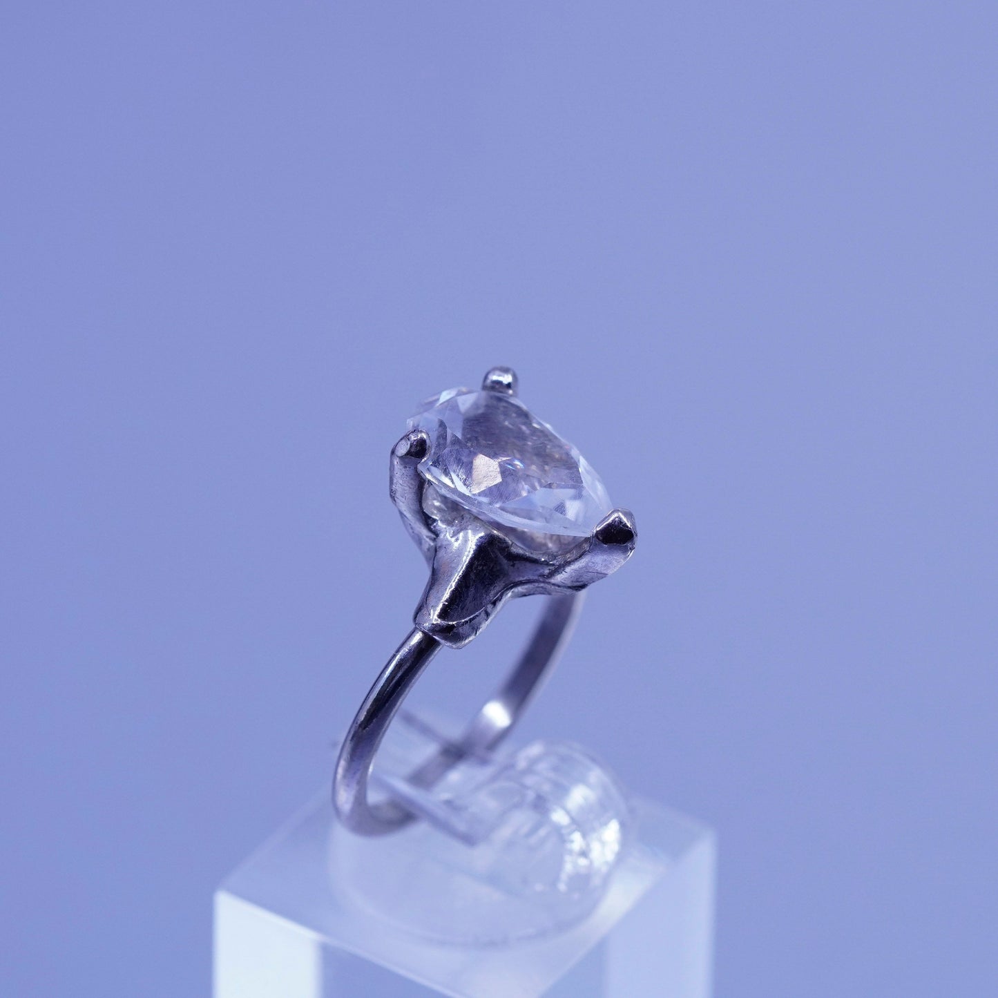 Size 7, vintage Sterling 925 silver engagement ring with teardrop Cz
