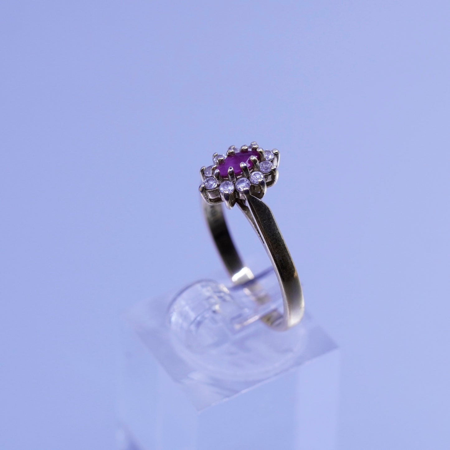 Size 8.25, vtg vermeil gold filled Sterling 925 silver ring marquise ruby cz