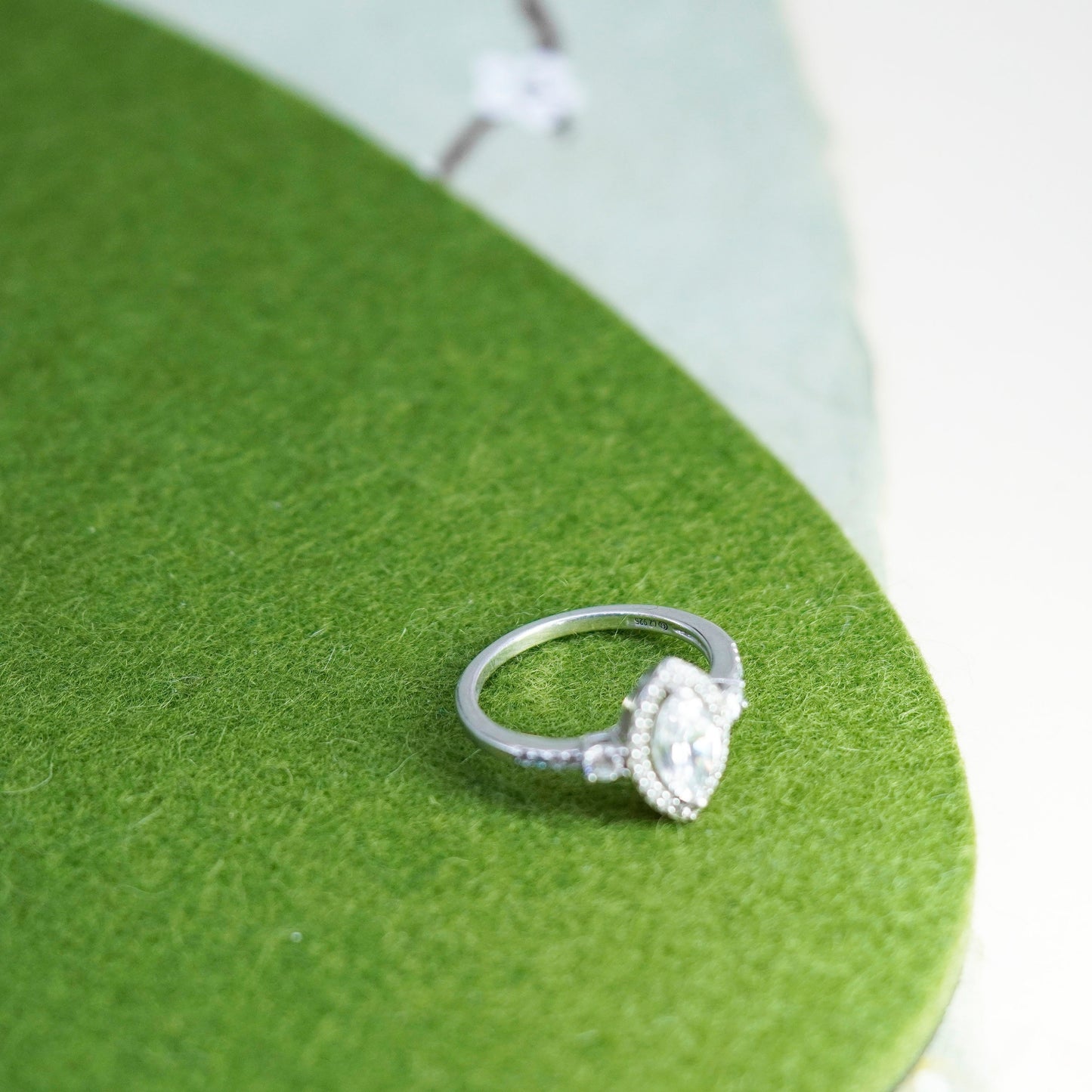 Size 10.5, 925 Sterling silver ring with Marquise cut crystal and CZ cluster