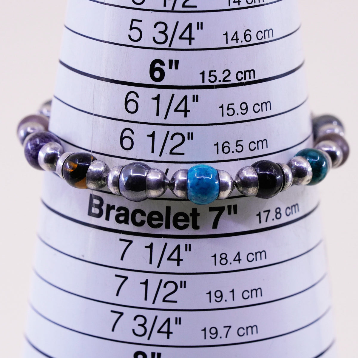 6.75”, Mexico Sterling 925 silver bracelet onyx sodalite jasper hematite amber