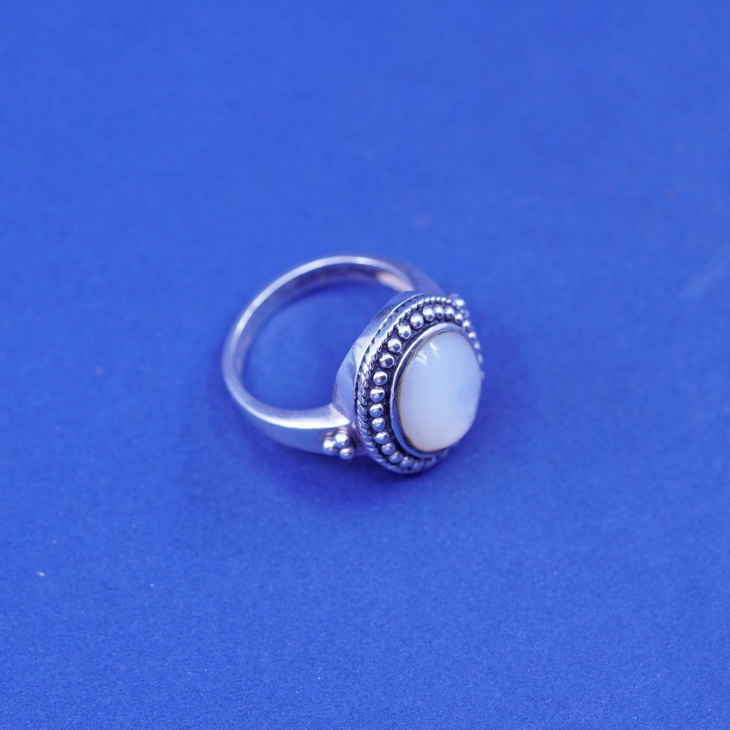 Size 8, vintage Sterling silver handmade ring, 925 band with moonstone beads