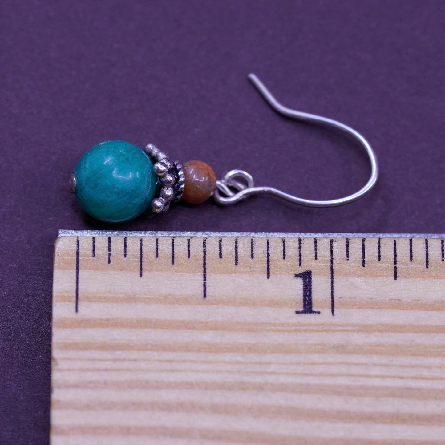 Vintage Sterling silver handmade earrings, 925 hooks with jade beads