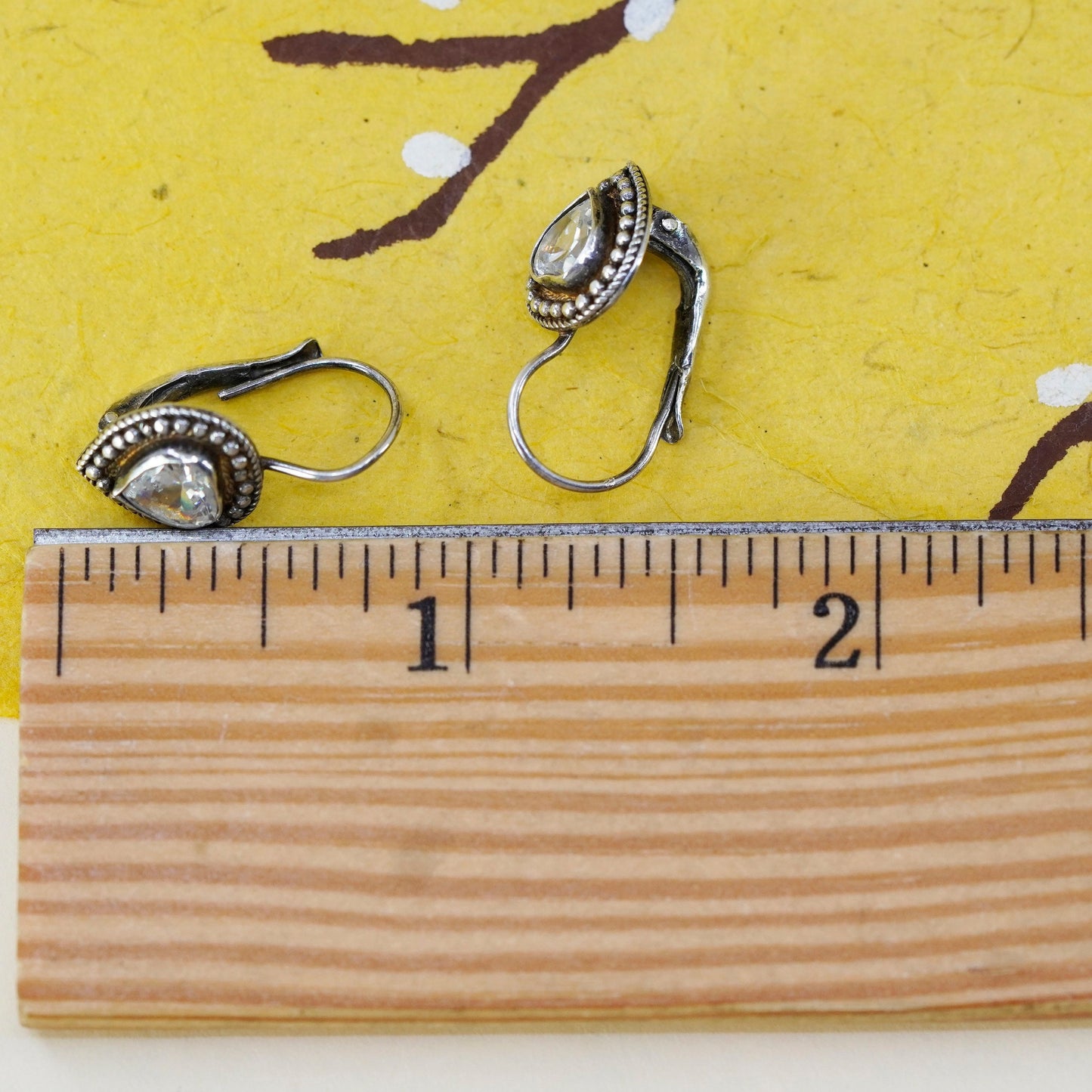 Vintage Sterling 925 silver handmade heart earrings with crystal and beads