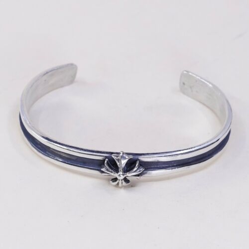 6.75” Vtg Mexico 925 Sterling Silver handmade Bali Jerusalem Cross Cuff Bracelet