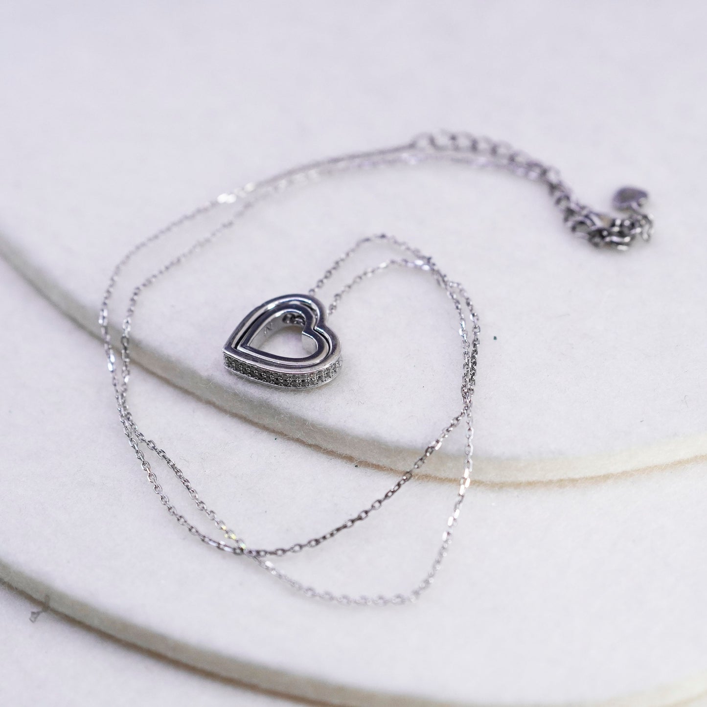 18+2”, Sterling 925 silver circle necklace cz heart pendant “love you forever