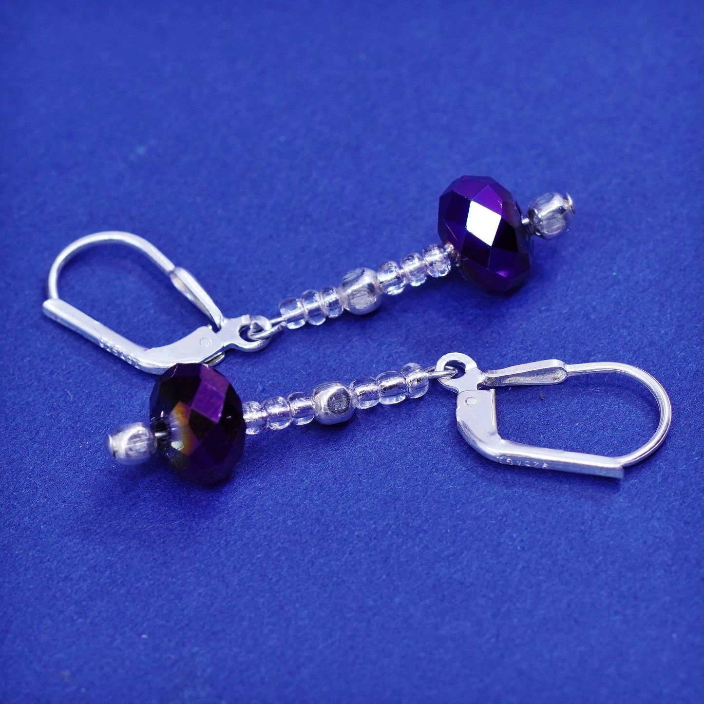 Vintage sterling 925 silver handmade earrings, with purple crystal