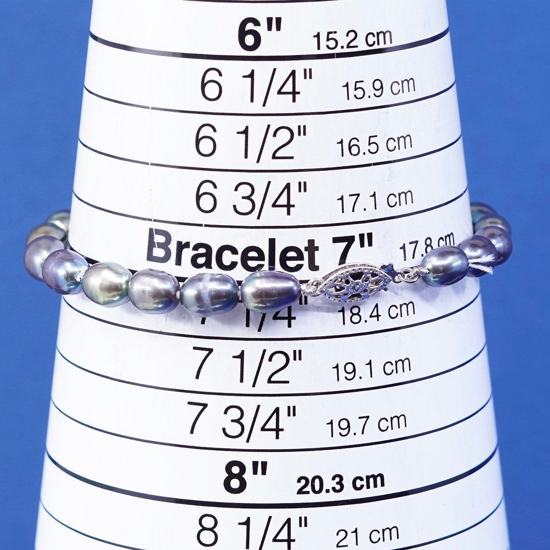 7", Sterling silver handmade bracelet, 925 clasp w/ black pearl beads