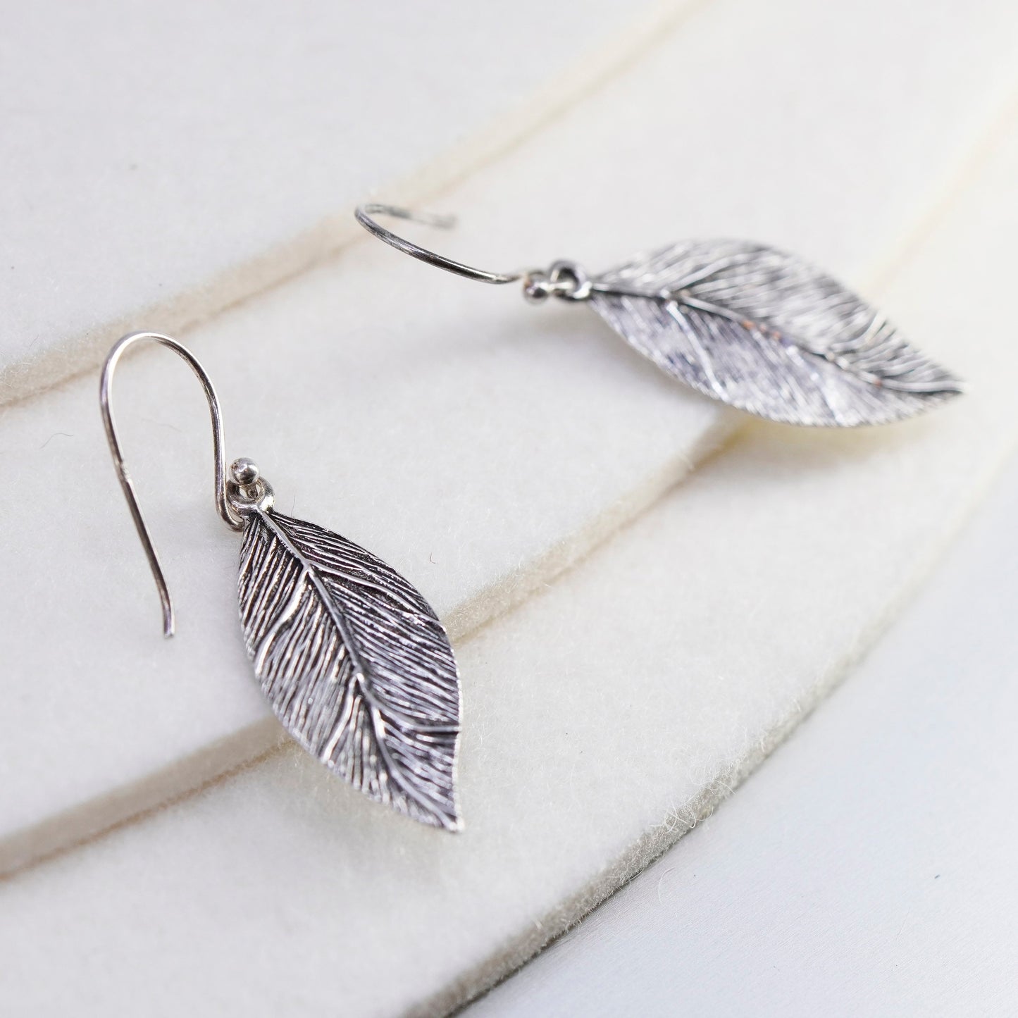 Vintage Sterling 925 silver handmade leaf earrings