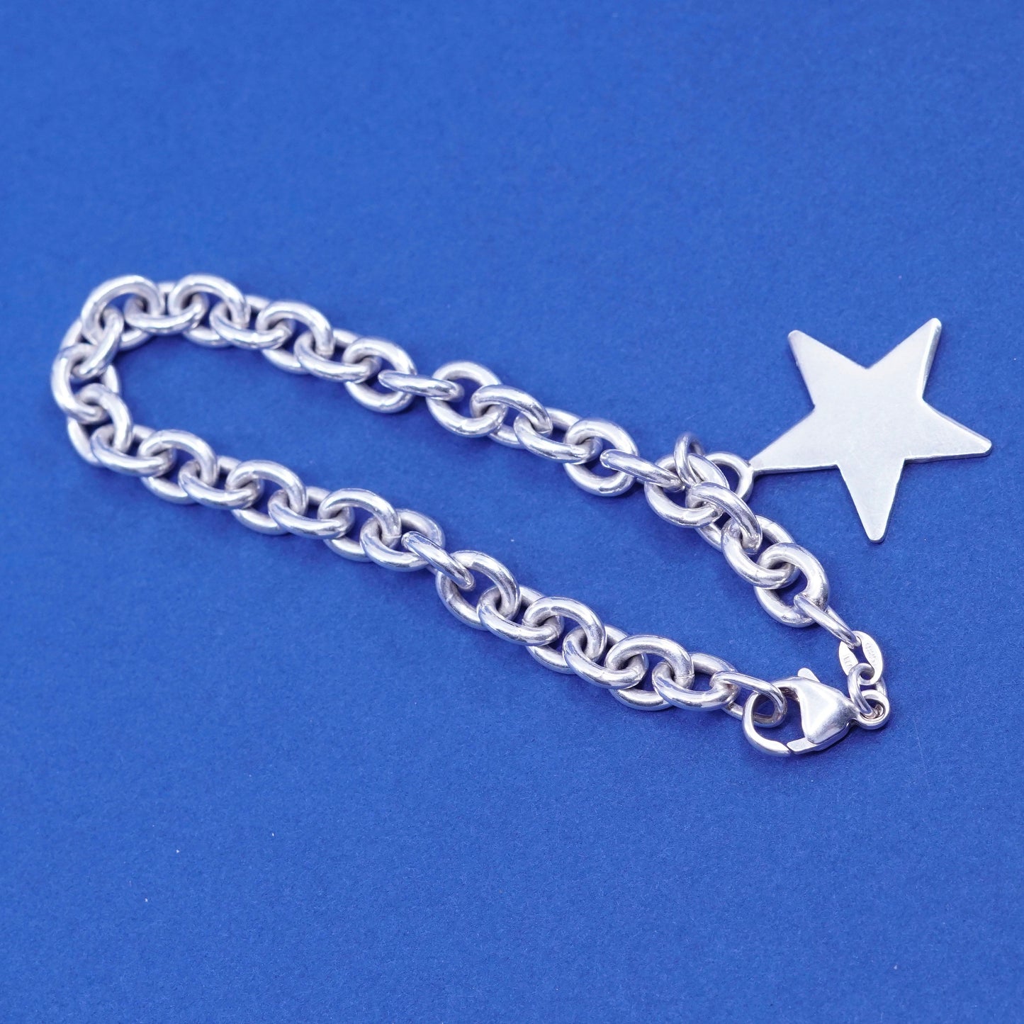 7”, vintage Sterling silver handmade bracelet, 925 bold circle chain w/ star