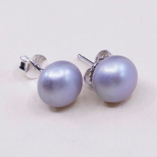 Vintage sterling silver earrings, 925 studs with gray pearl