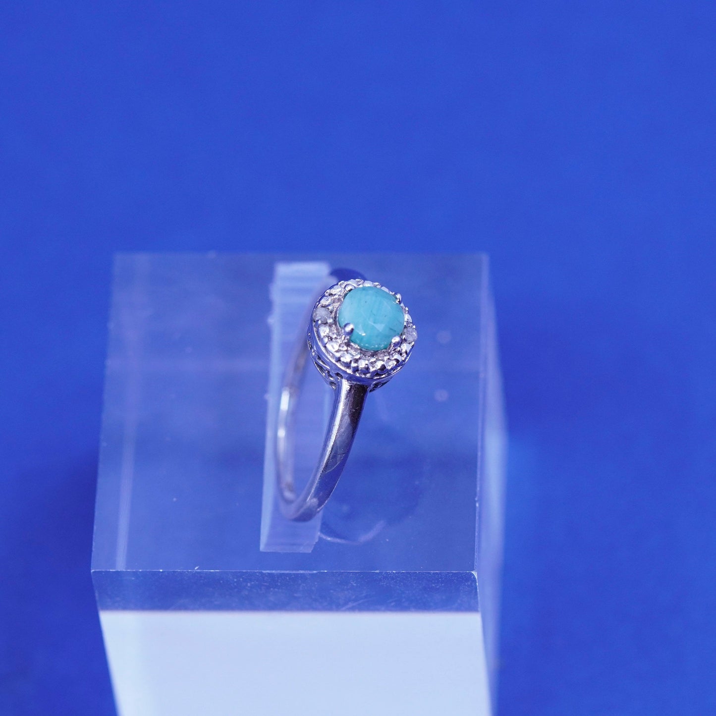Size 6.25, vintage sterling silver handmade ring, 925 with jade and diamonds