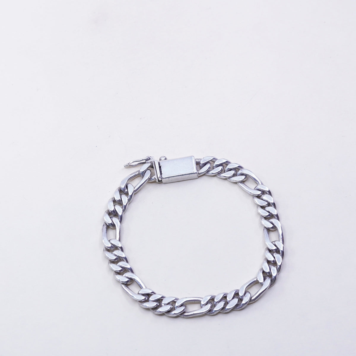 7.75”, 8mm, Vintage sterling silver men’s bracelet, Mexico 925 Figaro chain