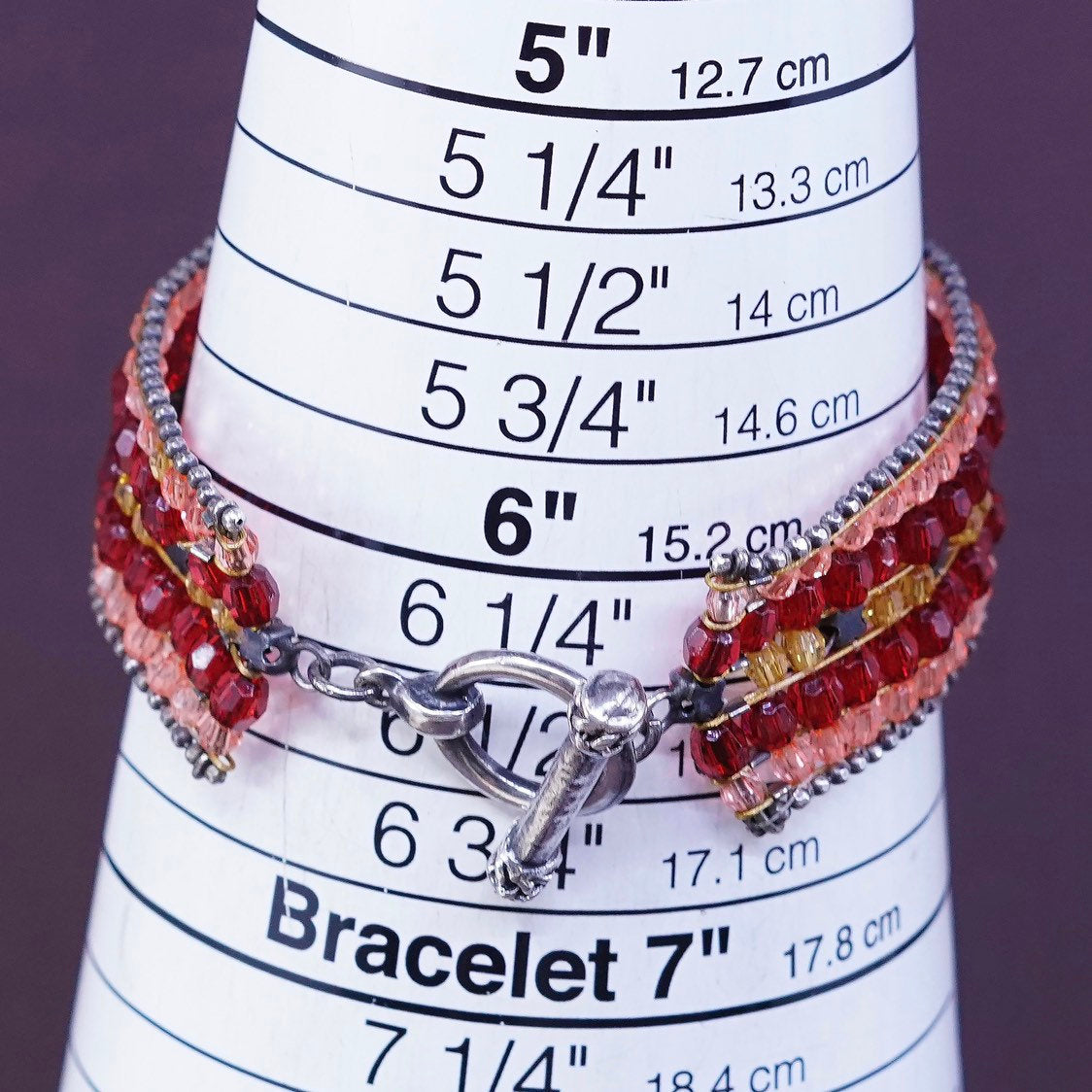 6.5", Sterling silver handmade beads bracelet, red Swarovski beads