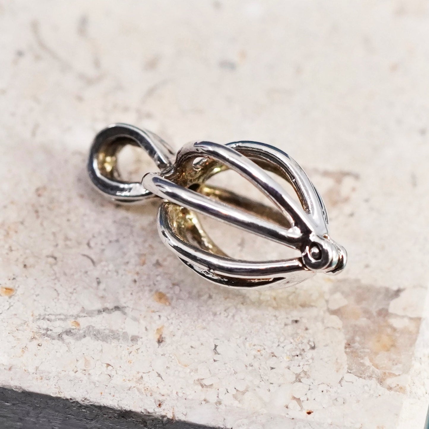 Vintage Sterling silver handmade pendant, 925 pearl cage