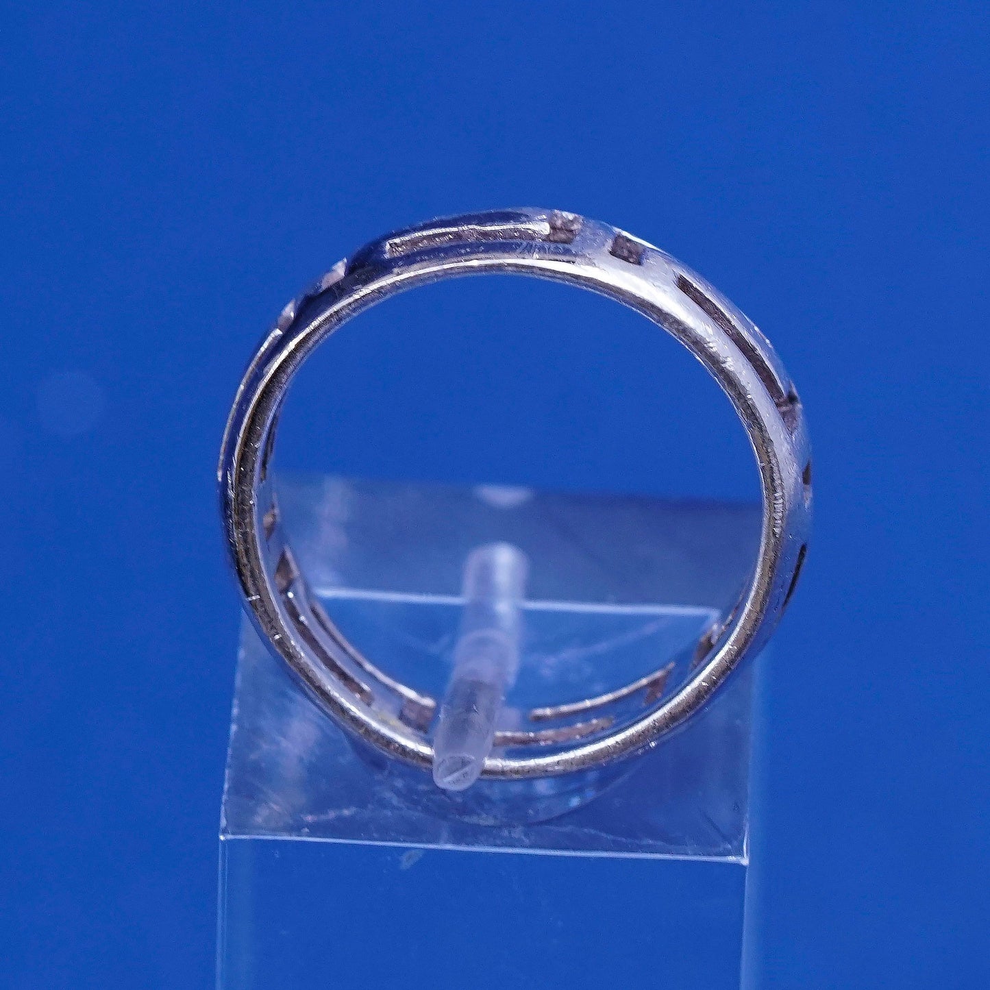 sz 6.5, vtg Sterling silver handmade ring, 925 band w/ Greek key pattern