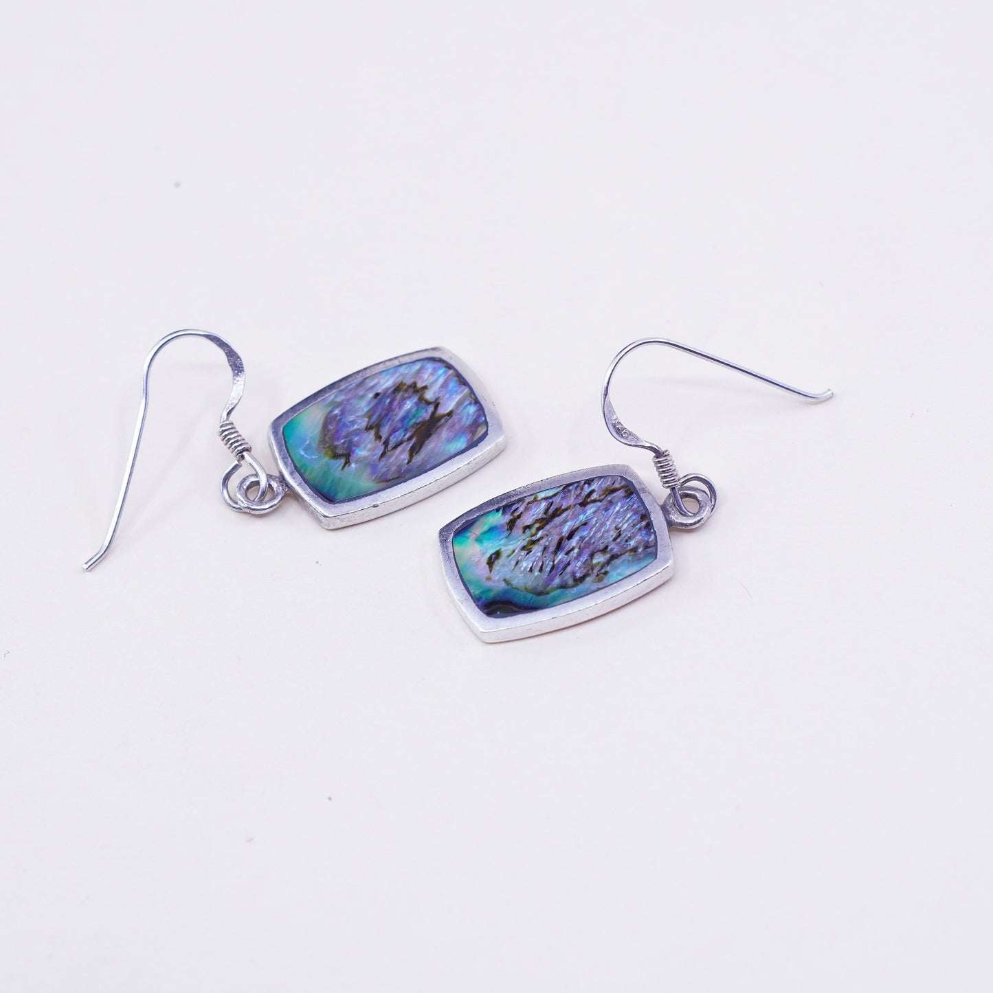 Vintage sterling 925 silver handmade oval earrings with abalone