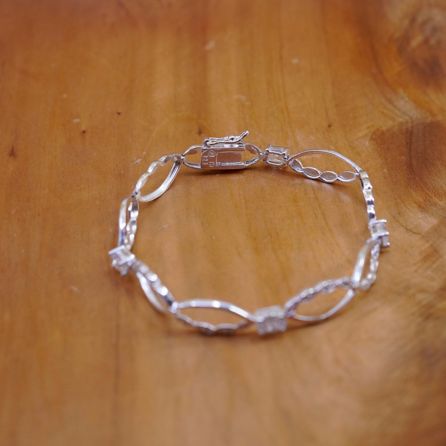 7“, vintage Sterling silver handmade tennis bracelet, 925 oval link with cz