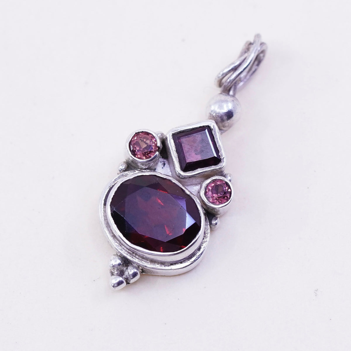 Vintage Sterling 925 silver handmade pendant with oval ruby