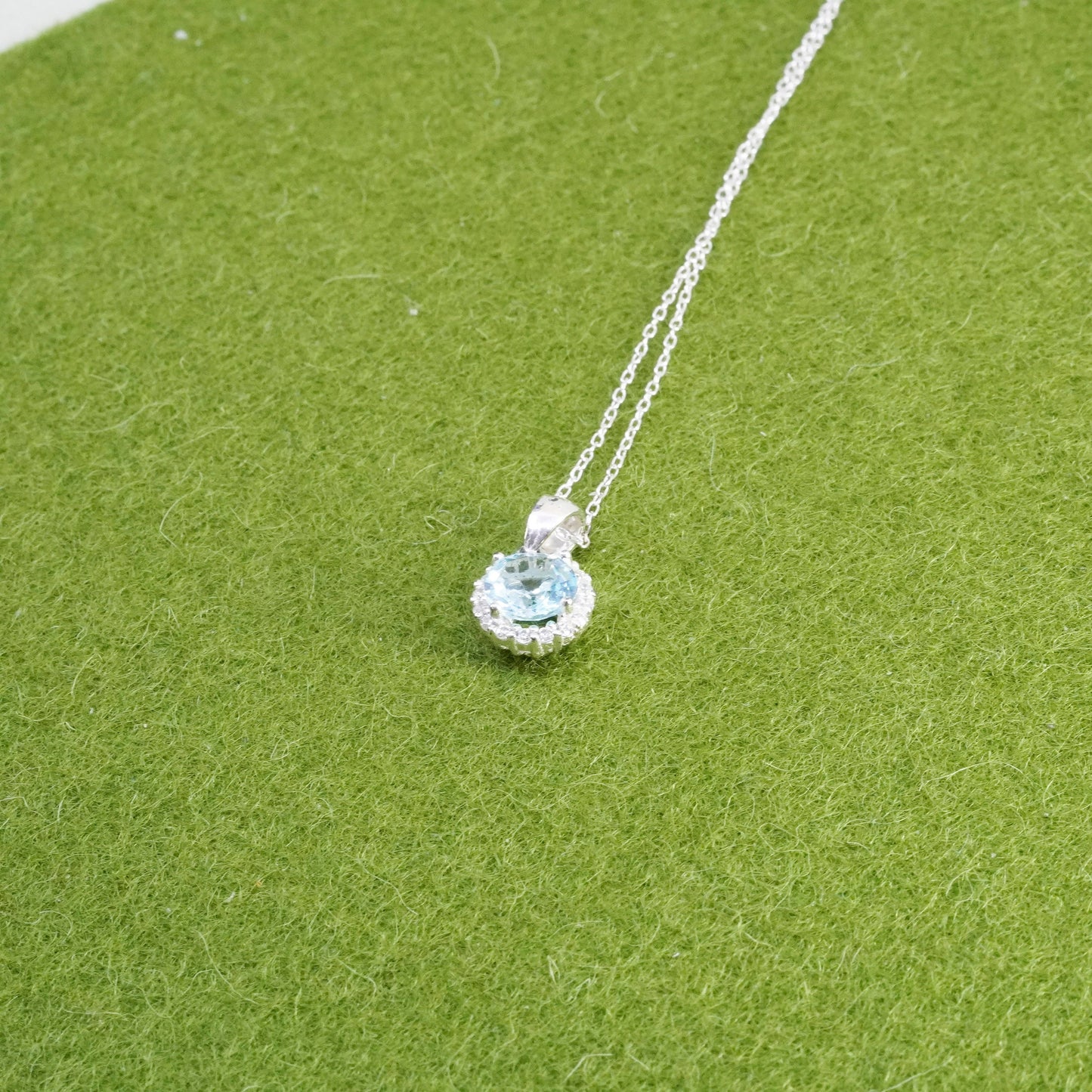 18”, Sterling silver necklace, 925 circle chain with blue cz pendant