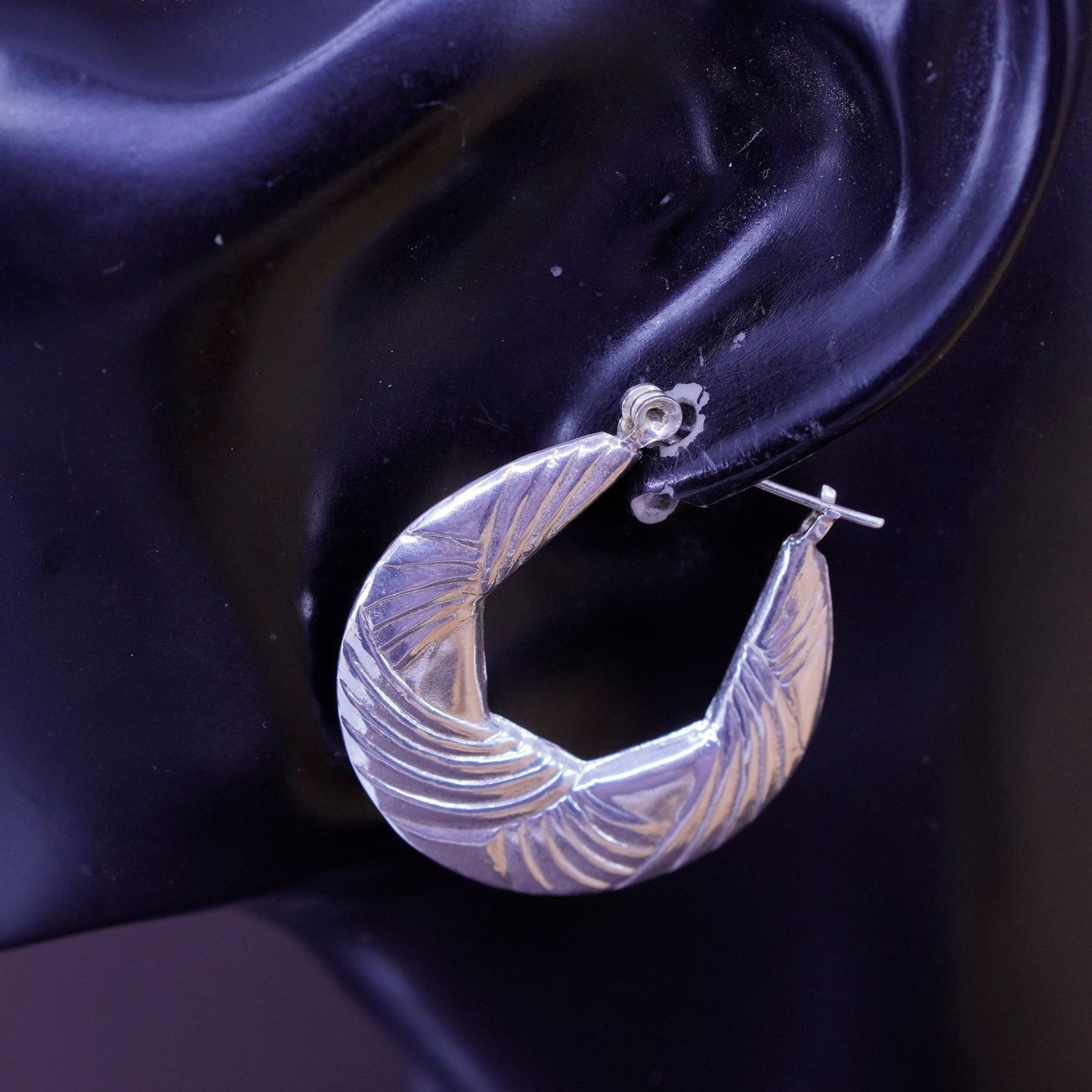1.25”, Sterling silver twisted hoop earrings, 925 textured flatten huggie