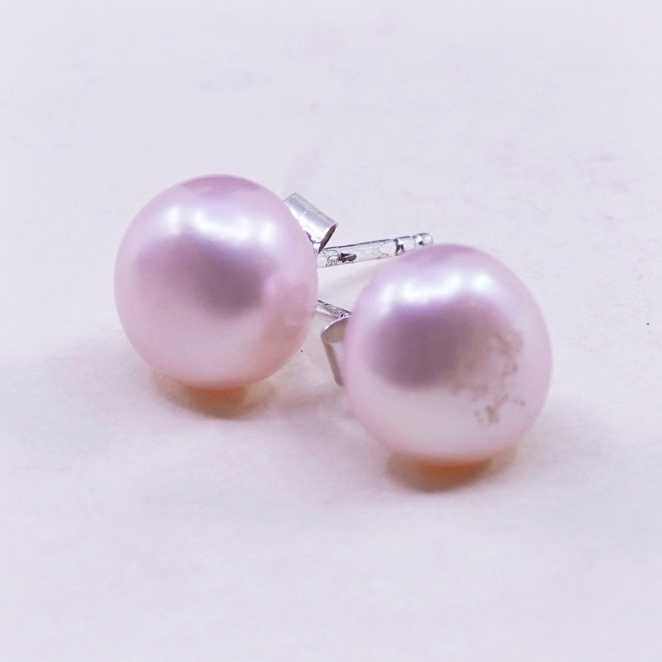 Vintage sterling silver earrings, 925 studs with pink pearl