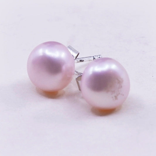 Vintage sterling silver earrings, 925 studs with pink pearl
