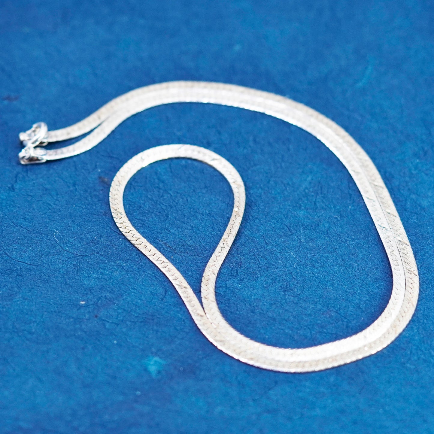 18”, vintage Sterling silver handmade necklace, textured 925 herringbone chain