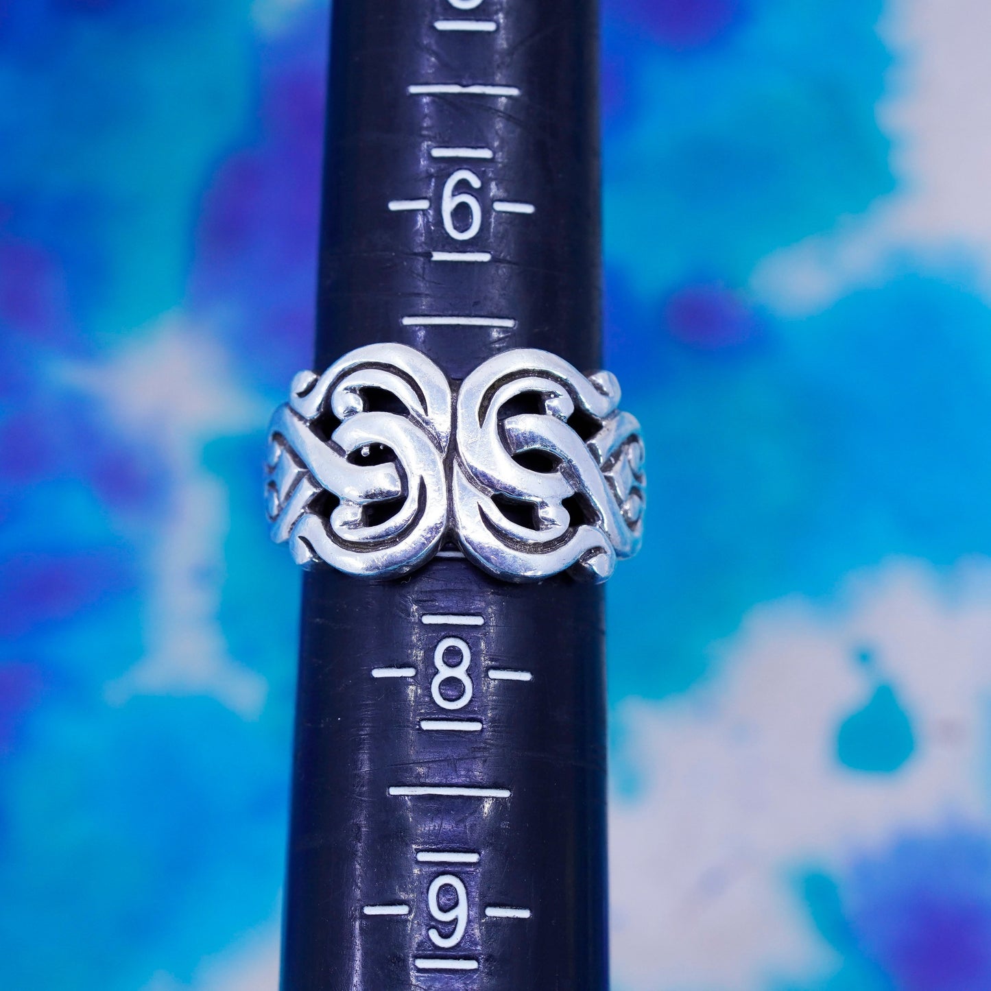 Size 7, vintage Sterling silver handmade ring, bold 925 filigree band