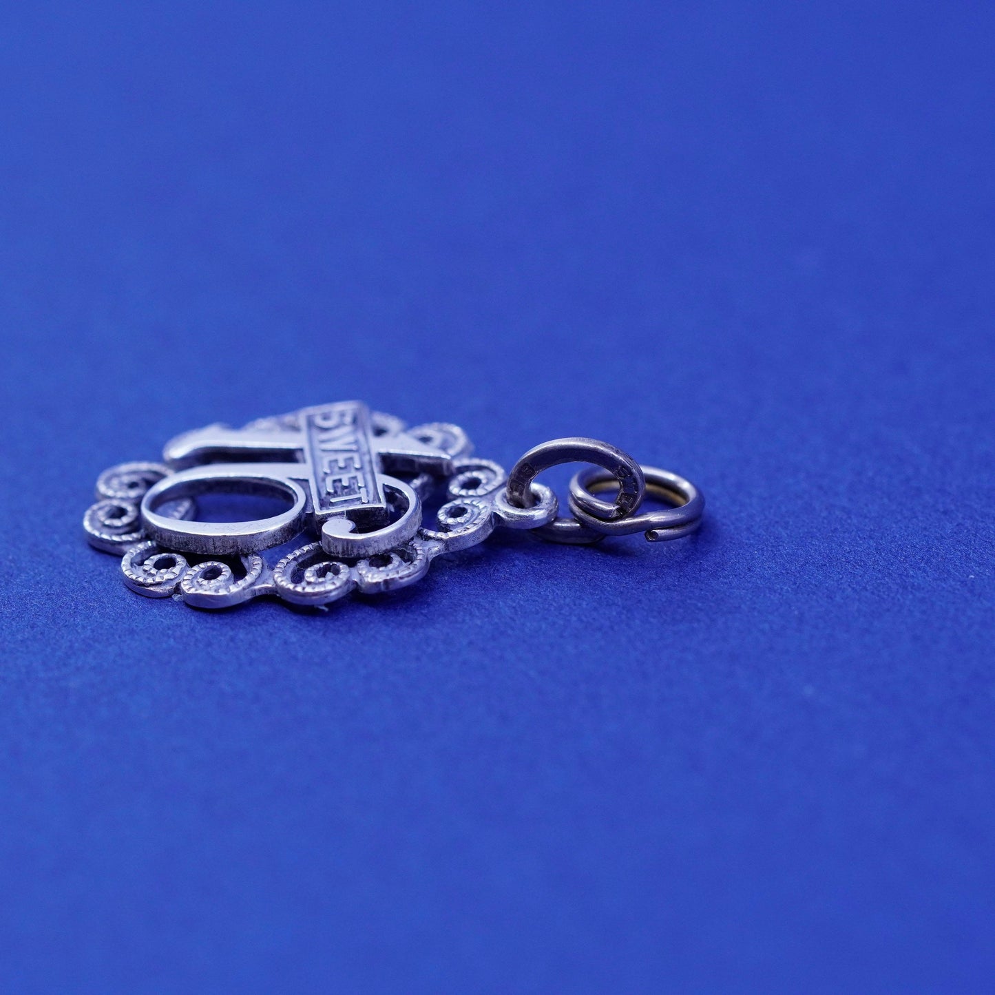 Beau Sterling silver handmade “sweet 16” filigree pendant, 925 tag charm