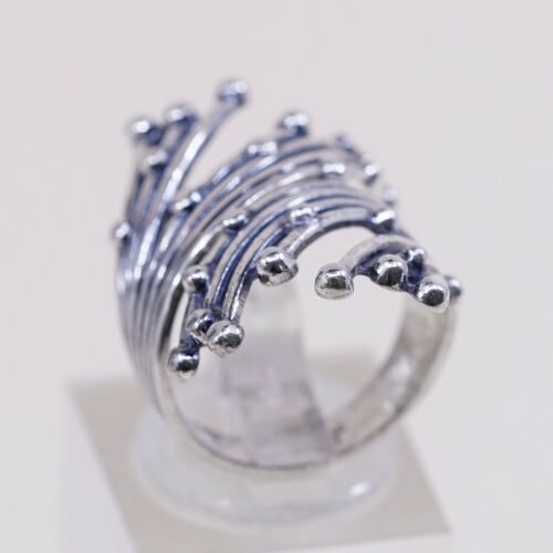 Size 5.5 Beau Oxidized Sterling 925 Silver Handmade Wrap Ring W/ Beads