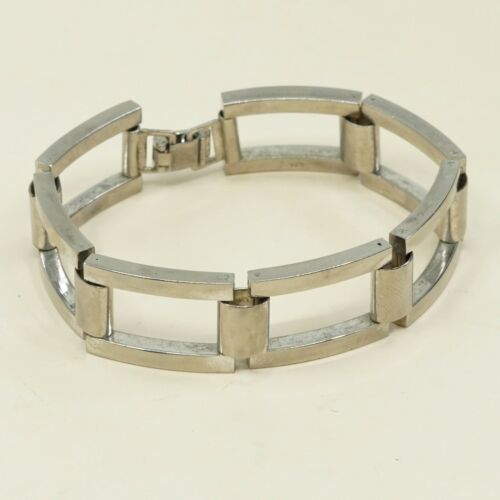 7”, Vintage Mexico Sterling 925 Silver Tennis bold rectangular link Bracelet