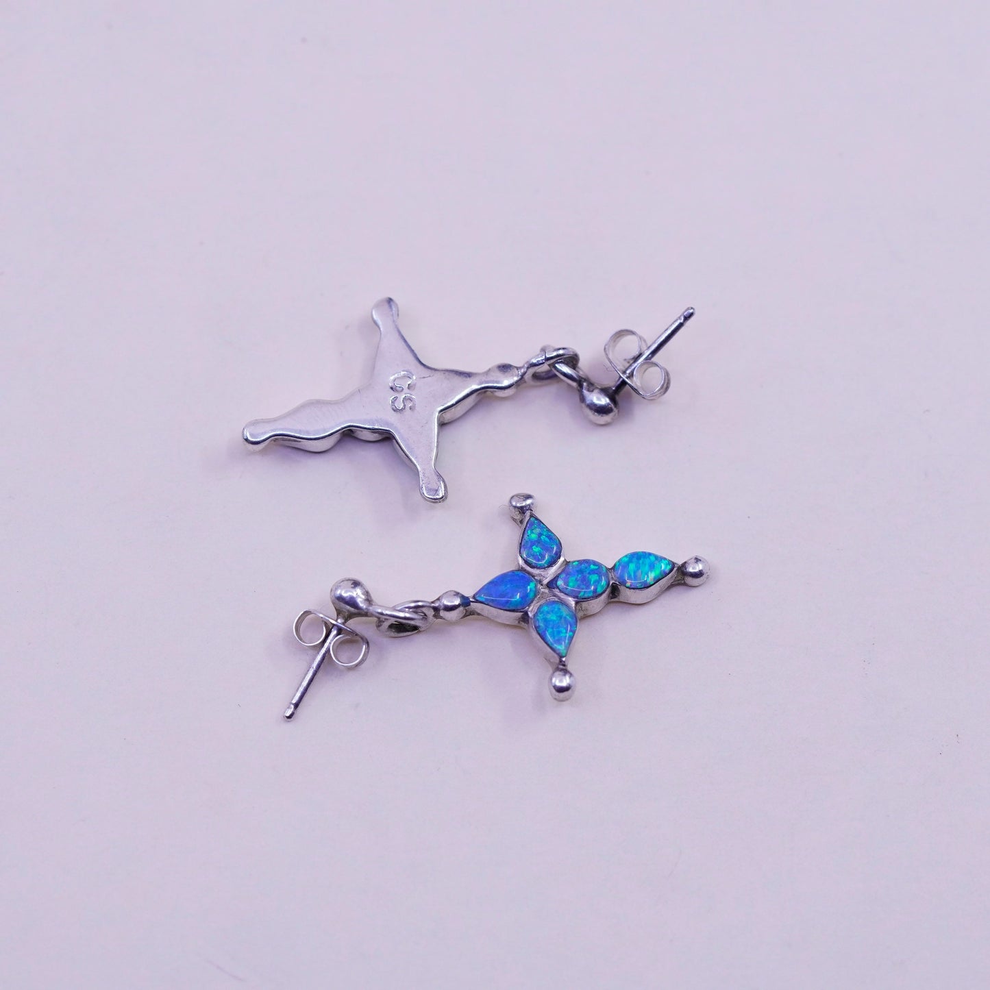 Native American Navajo Sterling 925 silver earrings, cross with fire opal